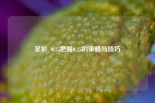 足彩  0.25把握0.25的策略与技巧